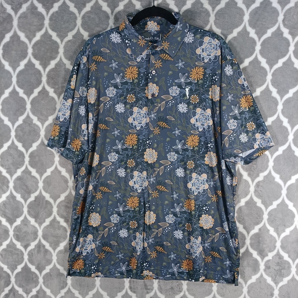 Grunk Dolfer Golf Polo Shirt Men XL‎ Gray Floral Geometric Performance
